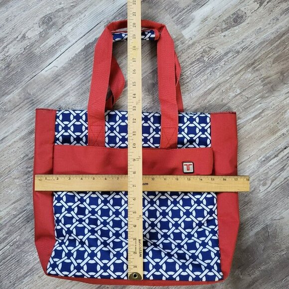 Travelon Red & Blue Geometric Travel Tote Bag With Zipper Closure & Inner Pocket - Picture 11 of 12